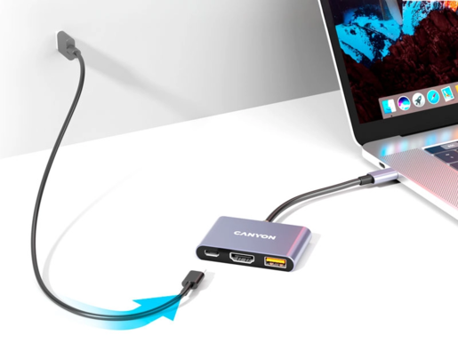 CANYON hub DS-4 3in1 USB-C Grey, CNS-TDS4