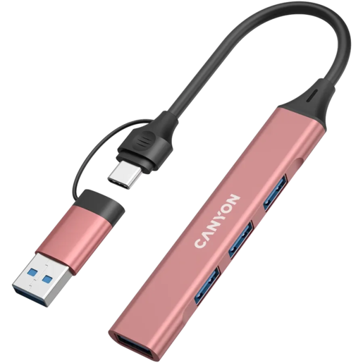 CANYON hub DS-02 4in1 USB-A/C Pink, CNS-TDS02P
