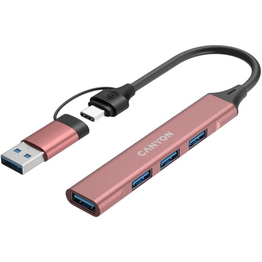 CANYON hub DS-02 4in1 USB-A/C Pink, CNS-TDS02P