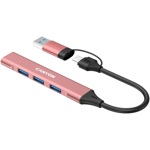 CANYON hub DS-02 4in1 USB-A/C Pink, CNS-TDS02P