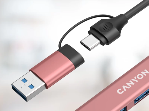 CANYON hub DS-02 4in1 USB-A/C Pink, CNS-TDS02P