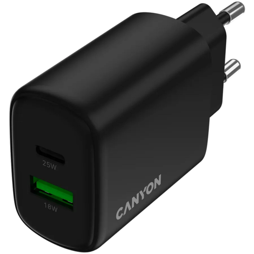 CANYON punjač OnCharge 250 25W 1xPD 1xQC EU Black