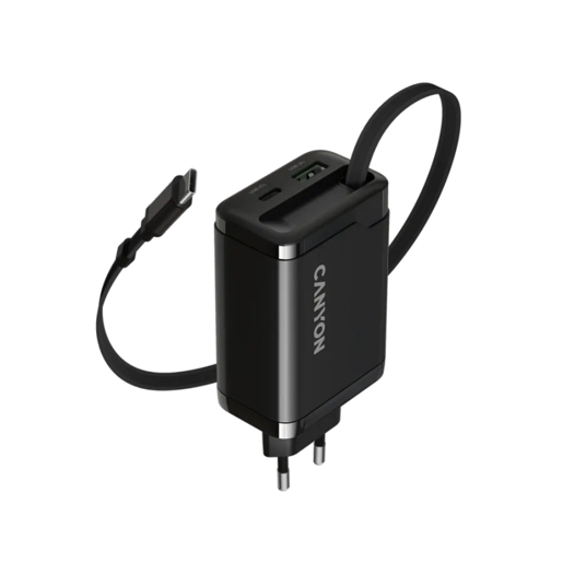 CANYON punjač OnCharge 65RC Build-In kabel USB-C 65W 1xPD 1xQC EU Black