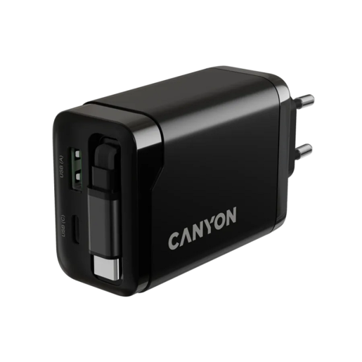 CANYON punjač OnCharge 65RC Build-In kabel USB-C 65W 1xPD 1xQC EU Black