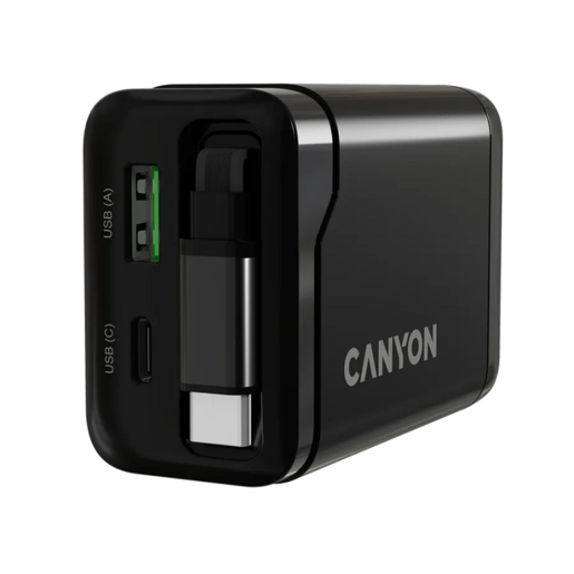 CANYON punjač OnCharge 65RC Build-In kabel USB-C 65W 1xPD 1xQC EU Black
