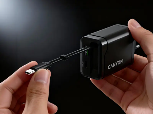 CANYON punjač OnCharge 65RC Build-In kabel USB-C 65W 1xPD 1xQC EU Black