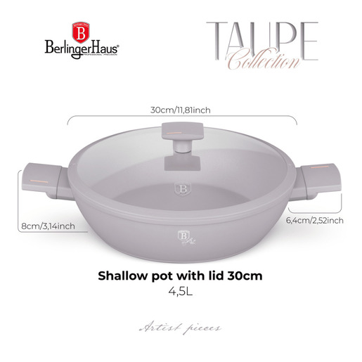 Berlinger Haus plitka šerpa s poklopcem 30 cm 4.5 L Taupe Collection – BH/8099