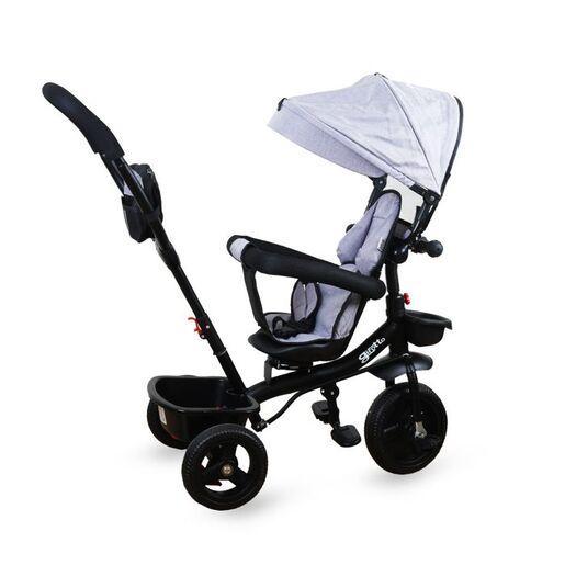 JUNGLE dječiji tricikl Girotto sa ručkom i rotirajućim sjedištem, crno sivi