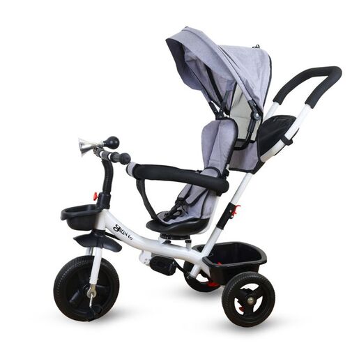 JUNGLE dječiji tricikl Girotto sa ručkom i rotirajućim sjedištem, bijelo sivi