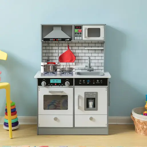 KINDER HOME dječija drvena kuhinja sa dodacima, bijelo siva