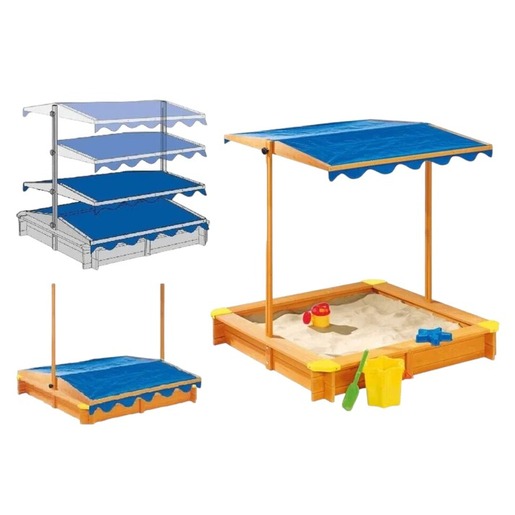 KINDER HOME dječiji drveni pješčanik sa krovom UV 30 zaštita, podesivi poklopac