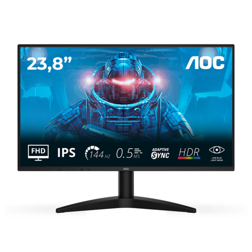 AOC monitor 24B36X Gaming, 23.8" FHD IPS, 144Hz, 0.5ms, HDR10, Adaptive Sync, HDMI, DP, Audio Out, VESA