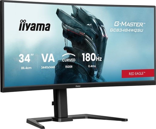 iiyama monitor GCB3484WQSU-B1, 34" UWQHD VA Curved 1500R, 180Hz, 0.4ms, 500 nits, 4000:1, FreeSync Premium, HDR400, HDMI, DP, USB Hub, zvučnici, Full Ergo, VESA