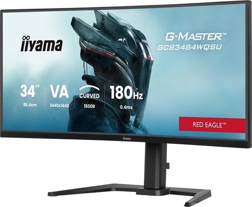 iiyama monitor GCB3484WQSU-B1, 34" UWQHD VA Curved 1500R, 180Hz, 0.4ms, 500 nits, 4000:1, FreeSync Premium, HDR400, HDMI, DP, USB Hub, zvučnici, Full Ergo, VESA