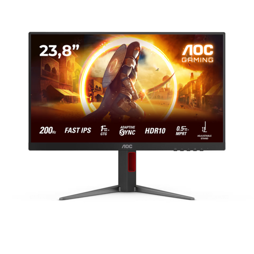 AOC monitor 24G4HA Gaming, 23.8" FHD Fast IPS, 200Hz, 0.5ms MPRT, 300 nits, Adaptive Sync, G-Sync Compatible, HDR10, 2x HDMI, DP, zvučnici, Full Ergo, VESA