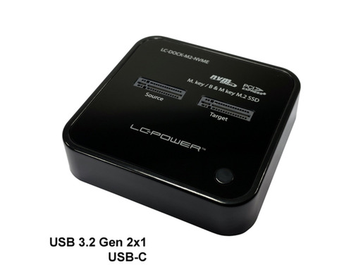 LC-Power Docking station NVMe M.2 SSD, USB-C port, 2x SSD-a, Transfer rate do 10 Gb/s