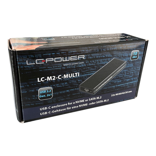 LC-Power LC-M2-C-MULTI-2 USB 3.2 Gen. 2x1 Type C M.2SSD Enclosure,SATA&nvme