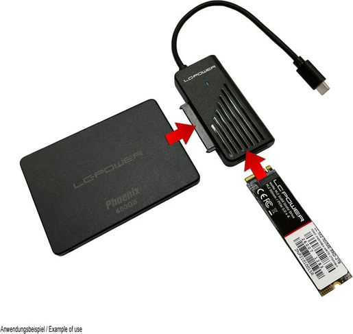 LC-Power Adapter za SATA NVMe Raznovrsne opcije povezivanja 2.5" ili 3.5" adapter, USB-C