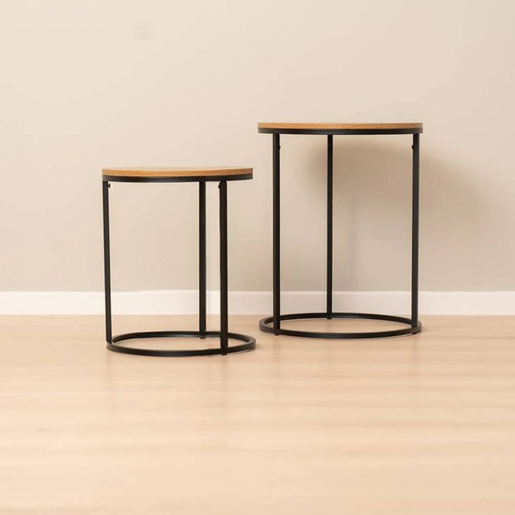 KOOPMAN set pomoćnih stolova 2/1 Pinewood metal i drvo