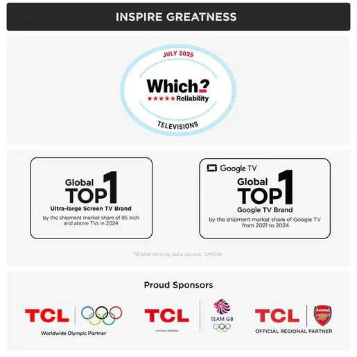 TCL LED televizor 43V6C, AiPQ procesor, 4K HDR, Google OS, HDR10, Smart TV, HVA panel, Dolby Audio