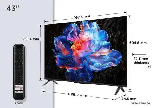 TCL LED televizor 43V6C, AiPQ procesor, 4K HDR, Google OS, HDR10, Smart TV, HVA panel, Dolby Audio