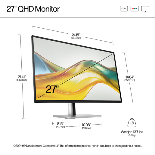 HP Monitor S5 Pro 527pq, 27" QHD IPS, 100Hz, 5ms, Anti-Glare, HDMI, DP, VESA