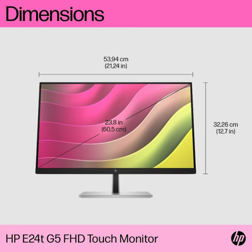 HP monitor E24t G5, 23.8" FHD IPS, 75Hz, 5ms, Touchscreen, Anti-Glare, HDMI, DP, USB Hub, VESA