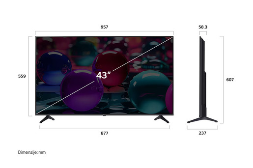 LG LED televizor 43UA73003LA, 4K Ultra HD, Smart TV, WebOS, HDR10 Pro, α7 AI procesor 4K Gen8, Crni