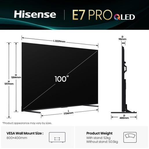 Hisense QLED televizor 100E7Q PRO, 4K Ultra HD, Smart TV, VIDAA U8.5, Dolby Vision IQ™ HDR10+, Game Mode Pro 144 Hz VRR, Tamno Sivi