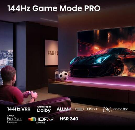 Hisense QLED televizor 100E7Q PRO, 4K Ultra HD, Smart TV, VIDAA U8.5, Dolby Vision IQ™ HDR10+, Game Mode Pro 144 Hz VRR, Tamno Sivi