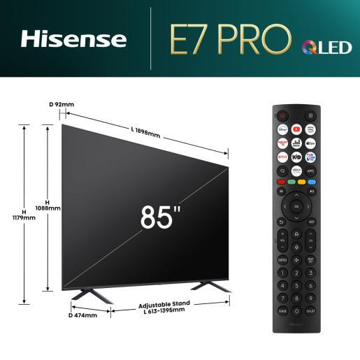 Hisense QLED televizor 85E7NQ PRO, 4K Ultra HD, Smart TV, VIDAA U7.6, Dolby Vision IQ™ HDR, Game Mode Pro 144 Hz VRR, Tamno Sivi