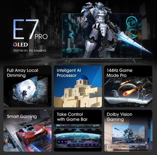 Hisense QLED televizor 85E7NQ PRO, 4K Ultra HD, Smart TV, VIDAA U7.6, Dolby Vision IQ™ HDR, Game Mode Pro 144 Hz VRR, Tamno Sivi