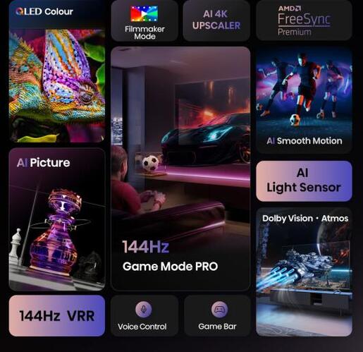 Hisense QLED televizor 55E7Q PRO, 4K Ultra HD, Smart TV, VIDAA U8.5 Smart OS, 144Hz VRR,Dolby Atmos, DTS Virtual X decoding
