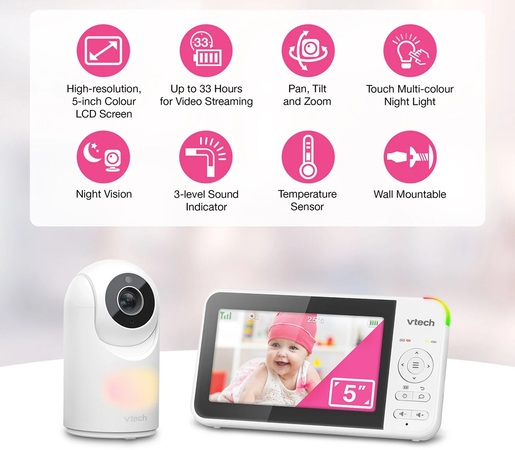 VTech VM5367 5" Video Baby Monitor sa daljinskim upravljanjem kamerom i noćnim vidom