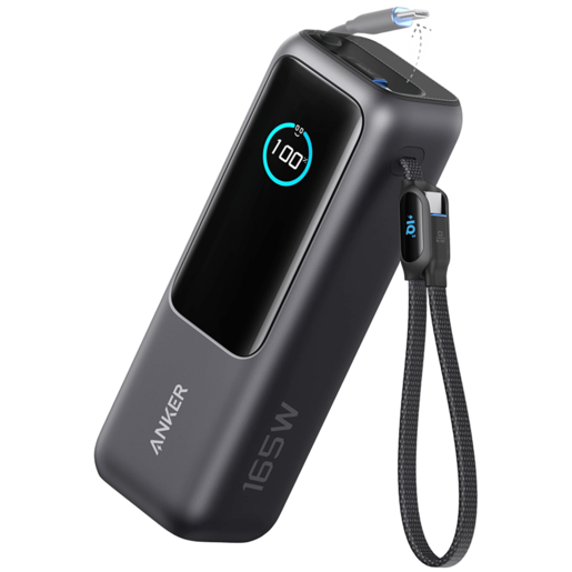 Anker Power Bank (25K, 165W, Built-In USB-C and Retractable Cable) Silver