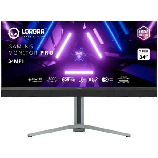 LORGAR Gaming monitor PRO 34MP1 Curved, 34" UWQHD MiniLED VA, 180Hz, 1ms, 1000 cd/m2, AMD FreeSync Technology/G-Sync, Tilt, HAS, Swivel