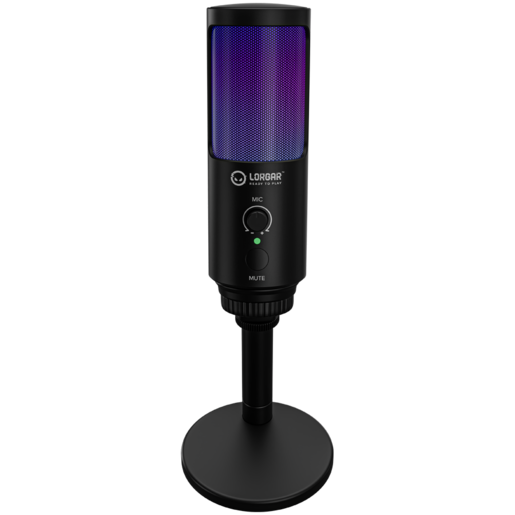 LORGAR SMP40 Gaming mikrofon, RGB Microphone with external mute button and metal stand, Black