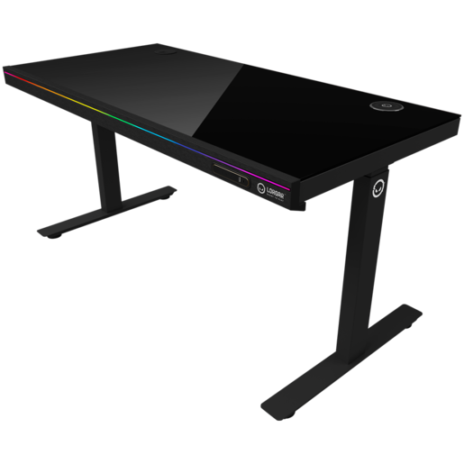 LORGAR LRG-DP80G Gaming stol, Dual-motor sit/stand adjustable-height, wireless charger, RGB lighting, solid tempered glass tabletop, black