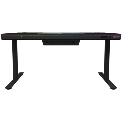 LORGAR LRG-DE90G Gaming stol, Dual-motor sit/stand adjustable-height, wireless charger, RGB lighting, tempered glass tabletop, black.