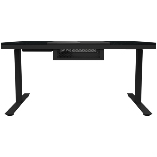 LORGAR LRG-DE90G Gaming stol, Dual-motor sit/stand adjustable-height, wireless charger, RGB lighting, tempered glass tabletop, black.