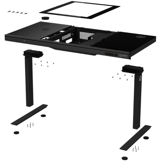 LORGAR LRG-DE90G Gaming stol, Dual-motor sit/stand adjustable-height, wireless charger, RGB lighting, tempered glass tabletop, black.