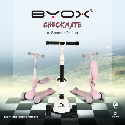 BYOX dječiji romobil Checkmate Royal bijeli 2u1