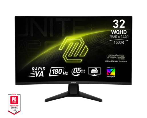 MSI MAG 32CQ6F gaming monitor, 31.5", WQHD, VA, Curved 1500R, HDR400, HDMI, DP, 180Hz, 0.5ms