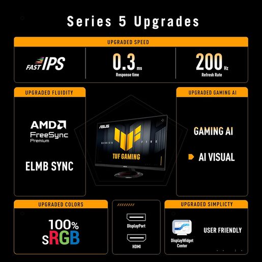 ASUS TUF VG279Q5R gaming monitor, 27", 1920x1080, IPS, Ravni, FreeSync Premium, Extreme Low Motion Blur, HDMI x2, DP, 200Hz, 1ms, zvučnici