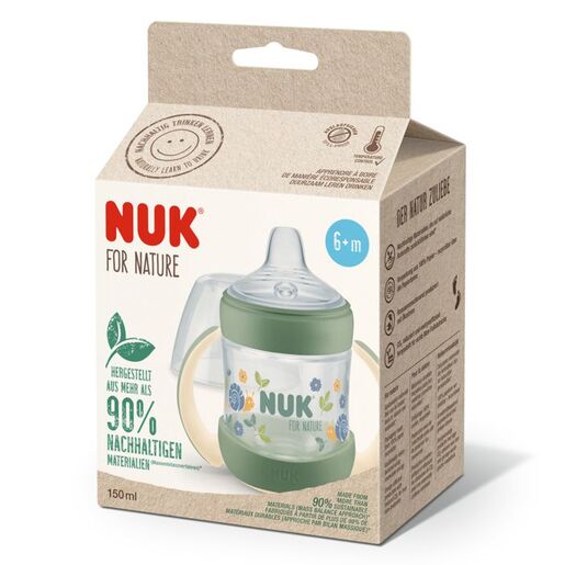 NUK For Nature bočica za samostalno pijenje sa indikatorom temperature 150 ml 6m+, zelena