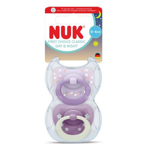 NUK First Choice Classic Dan & Noć duda 2 kom 0-6m, lila