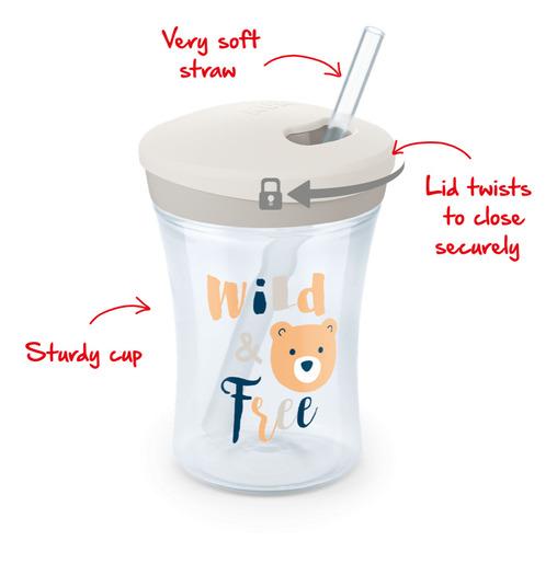 NUK Evolution Action Cup sa slamkom 230 ml 12m+, siva