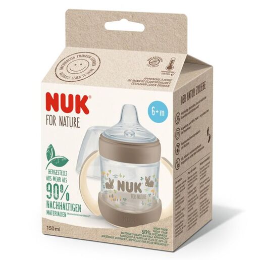 NUK For Nature bočica za samostalno pijenje sa indikatorom temperature 150 ml 6m+, bež