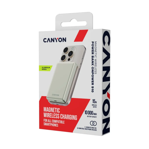 CANYON power bank OnPower 510 slim Magnetic 10000 mAh PD20W Bež