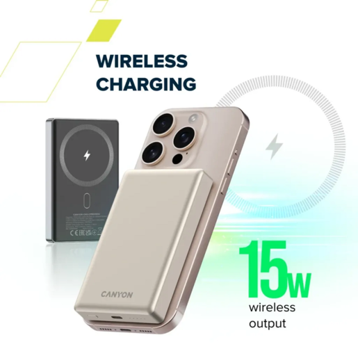 CANYON power bank OnPower 510 slim Magnetic 10000 mAh PD20W Bež
